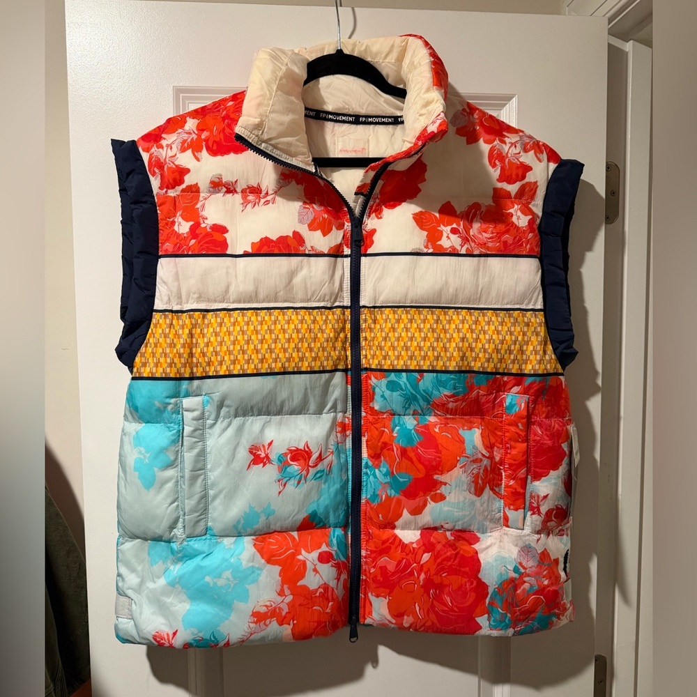 Free People Multicolor Floral Puffer Vest